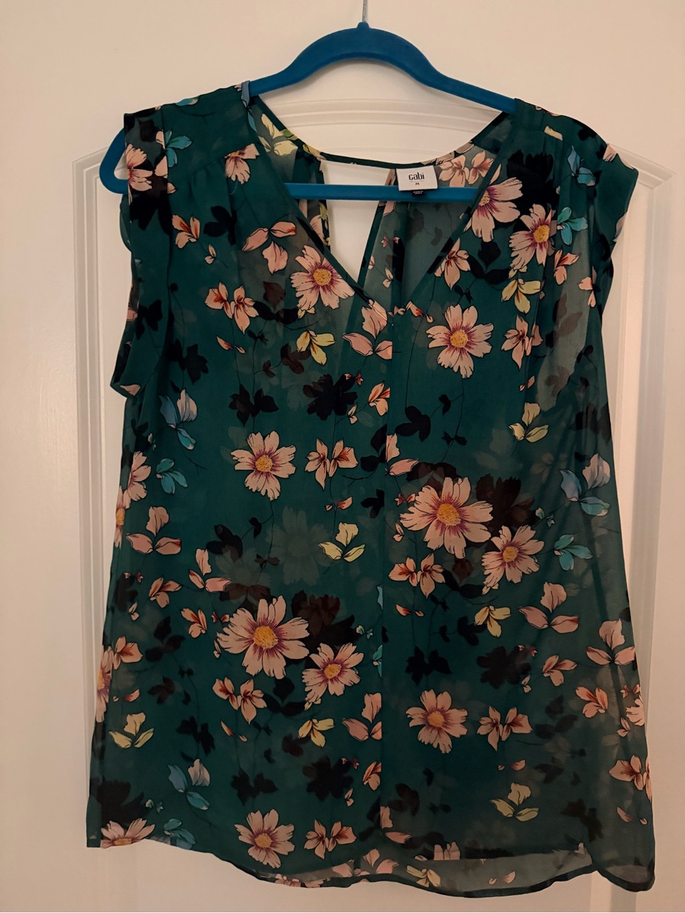 CAbi Green Floral shadow blouse